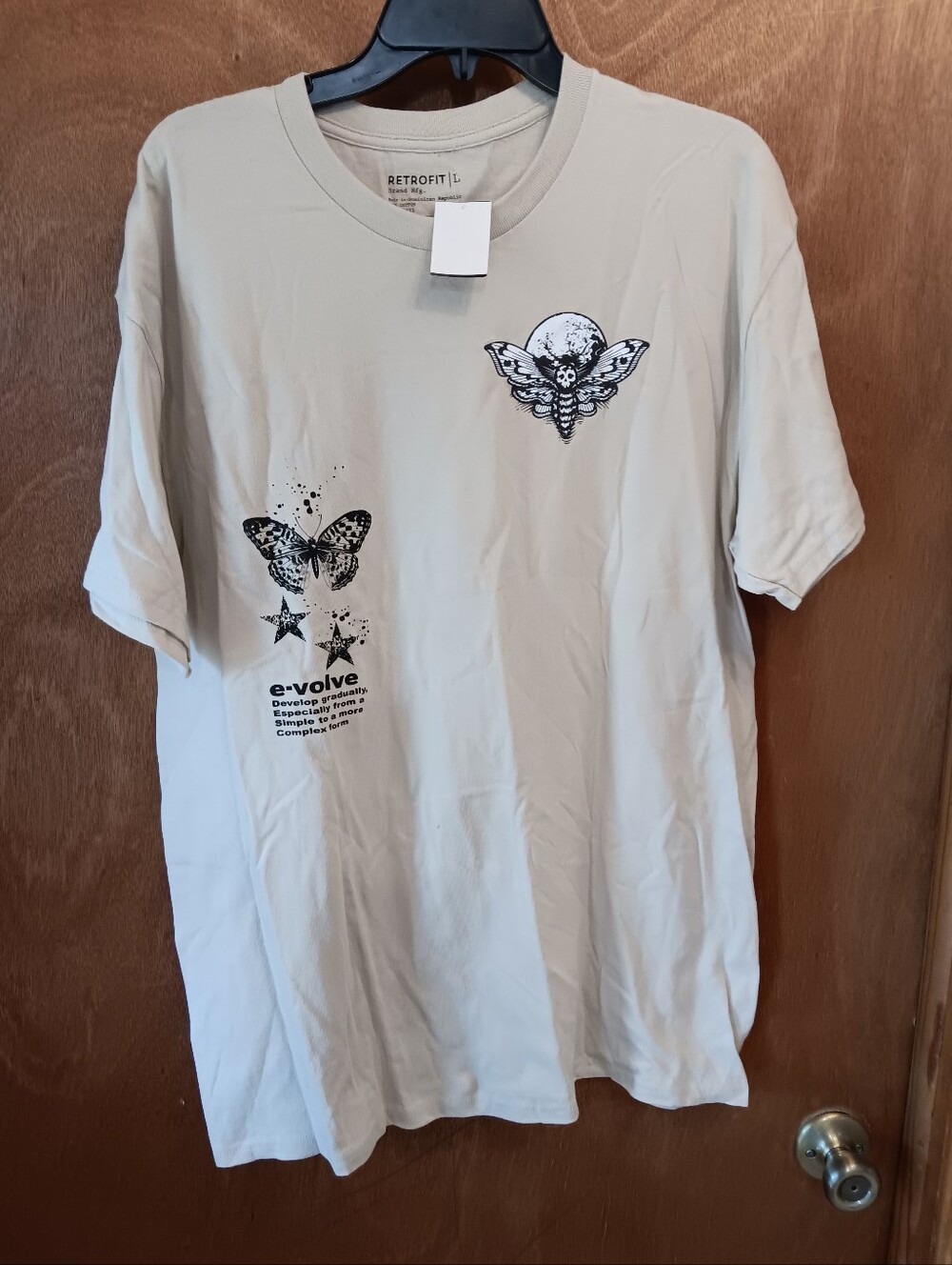 Retrofit Beige Short-Sleeve Graphic Tee with Black Butterfly Prints